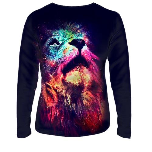 Жіночий 3D лонгслів з яскравим левом (вид ззаду)