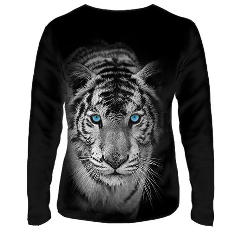 Женский 3D лонгслив с белым тигром (вид сзади)