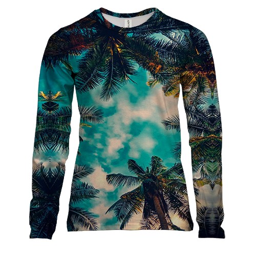 Женский 3D лонгслив Тропическое небо (вид спереди)