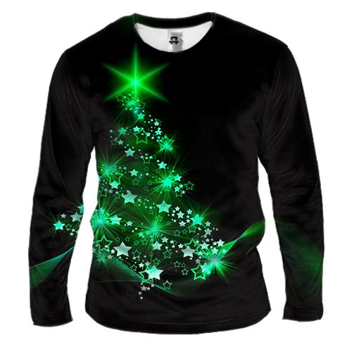 Мужской 3D лонгслив с зеленой ёлкой (вид спереди)