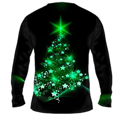 Мужской 3D лонгслив с зеленой ёлкой (вид сзади)