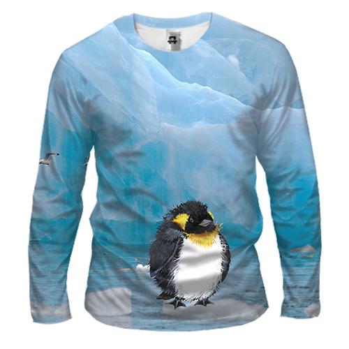 Мужской 3D лонгслив с пингвином (вид спереди)