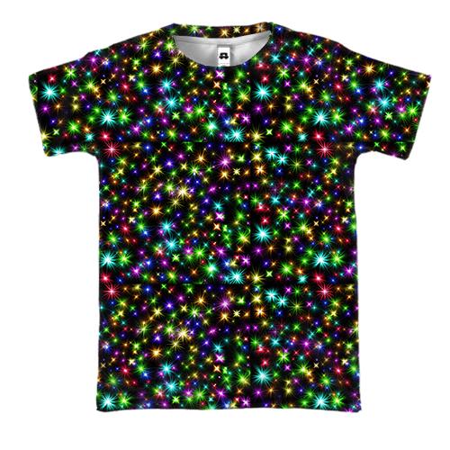 3D футболка с разноцветными лучами света (вид спереди)
