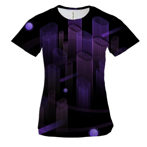 Женская 3D футболка с футуристичной архитектурой (вид спереди)