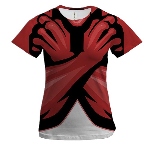 Женская 3D футболка с красными сильными руками (вид спереди)