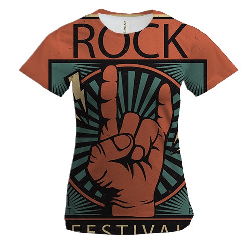 Женская 3D футболка rock festival (вид спереди)