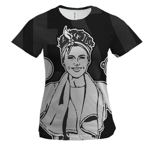 Женская 3D футболка с фитнесс девушкой (вид спереди)