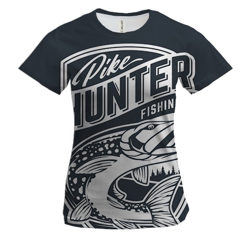Женская 3D футболка Hunter fishing (вид спереди)