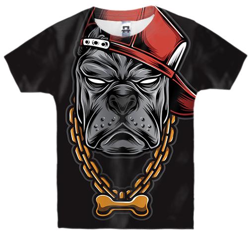 Детская 3D футболка с собакой репером (вид спереди)