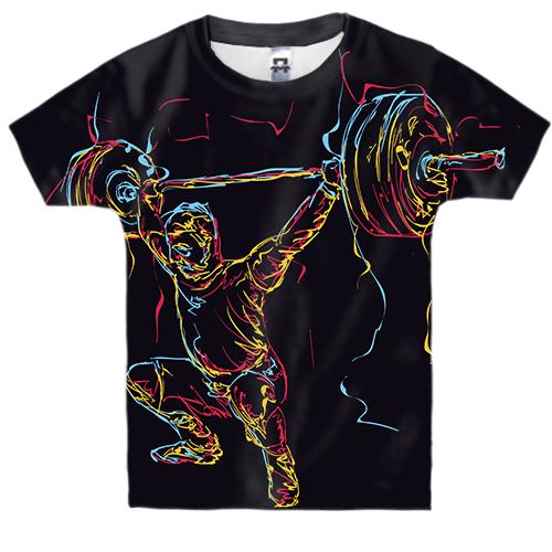 Детская 3D футболка с ярким бодибилдером (вид спереди)