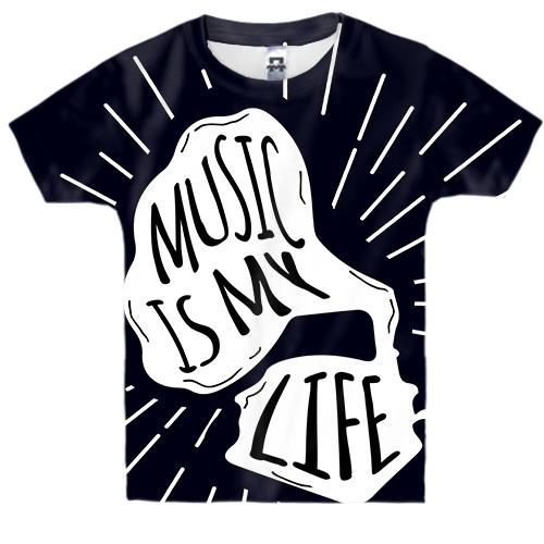 Детская 3D футболка Music is my life (вид спереди)