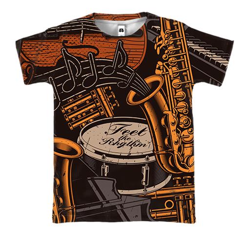 3D футболка Music Instruments with Notes (вид спереду)