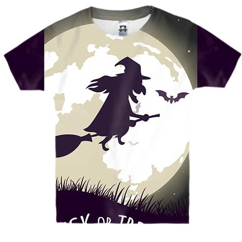 Детская 3D футболка с ведьмой на метле (вид спереди)
