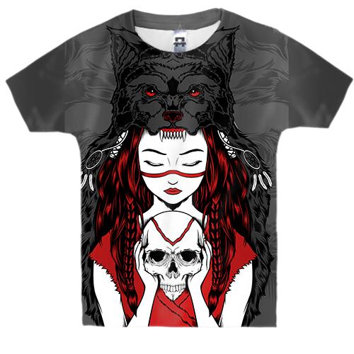 Дитяча 3D футболка Дівчина з черепом (вид спереду)
