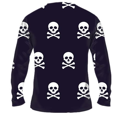 Чоловічий 3D лонгслів з піратськими черепами і кістками (вид ззаду)