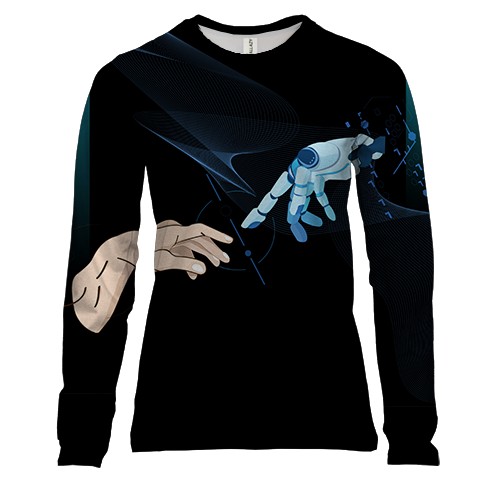 Жіночий 3D лонгслів і рукою людини і робота (вид спереду)