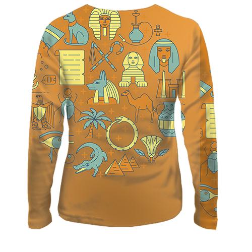 Женский 3D лонгслив с египетской атрибутикой (вид сзади)