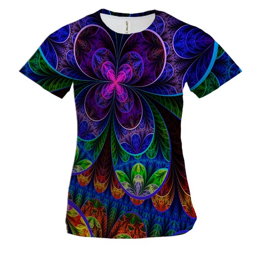 Женская 3D футболка с яркими листьями (вид спереди)