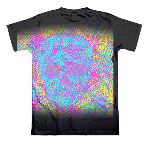 3D футболка Череп из неоновых точек (вид сзади)