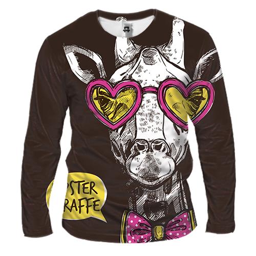 Чоловічий 3D лонгслів з хіпстера жирафом (вид спереду)