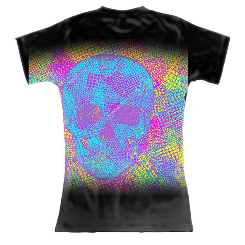 Жіноча 3D футболка Череп з неонових точок (вид ззаду)