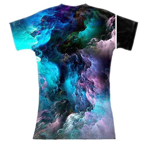 Женская 3D футболка с яркими клубами дыма (вид сзади)