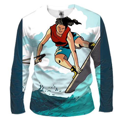Мужской 3D лонгслив Wakesurfing (вид спереди)