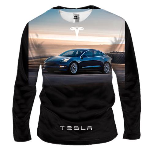 Чоловічий 3D лонгслів Dark blue Tesla (вид спереду)