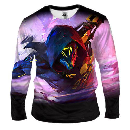 Чоловічий 3D лонгслів Робот с капюшоном (вид спереду)