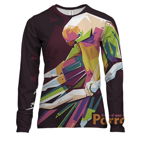 Жіночий 3D лонгслів з акварельних папугою (вид спереду)