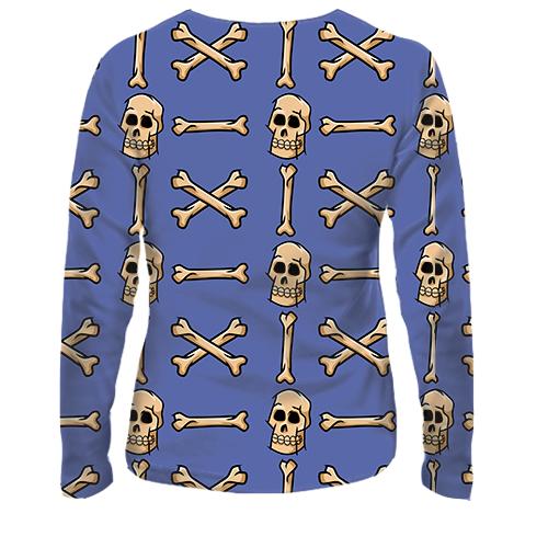 Женский 3D лонгслив Клеточка из  черепов и костей (вид сзади)