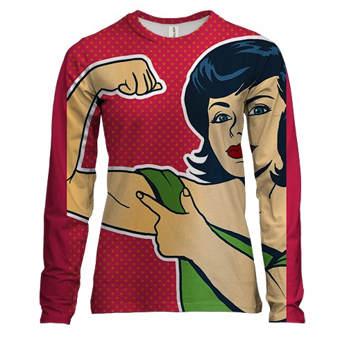 Жіночий 3D лонгслів Strong girl Pop art (вид спереду)
