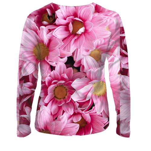 Женский 3D лонгслив Паттерн розовые ромашки (вид сзади)