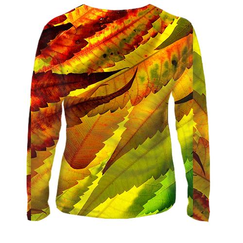 Женский 3D лонгслив Autumn leaves pattern (вид сзади)
