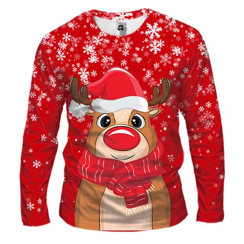 Чоловічий 3D лонгслів "Новорічний олень" (вид спереду)