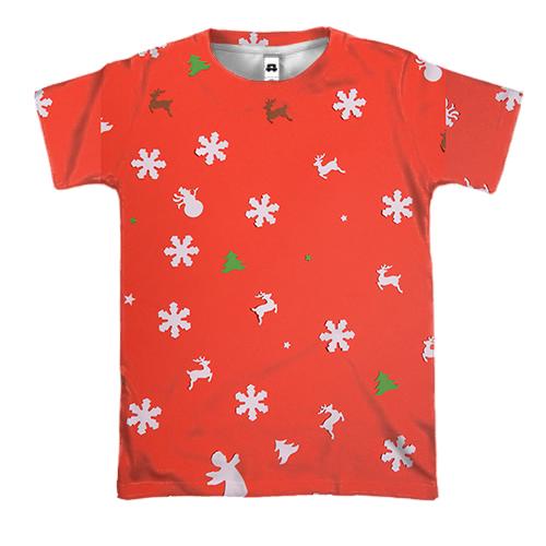 3D футболка Snowflakes on red (вид спереду)