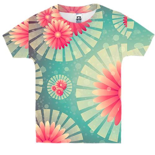 Детская 3D футболка Pink flower abstraction (вид спереди)