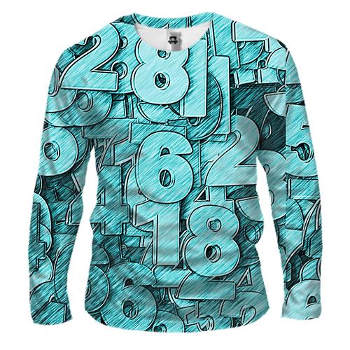 Мужской 3D лонгслив Turquoise numbers (вид спереди)