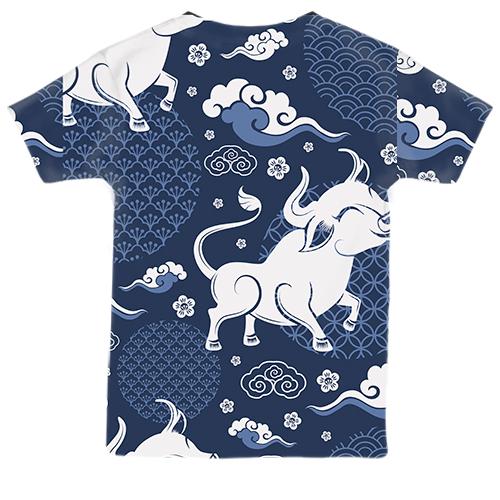 Дитяча 3D футболка Новорічний патерн. Бик (вид ззаду)