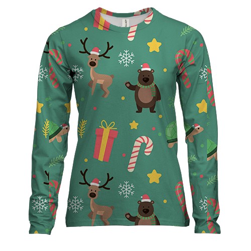 Жіночий 3D лонгслів Новорічний патерн 14 (вид спереду)