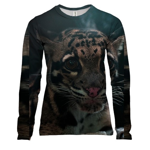 Жіночий 3D лонгслів Дикий кіт (вид спереду)