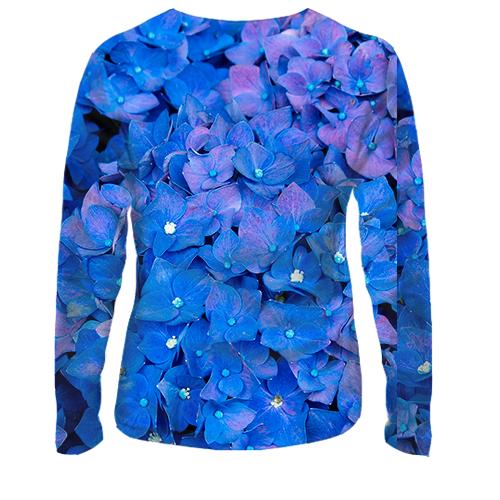 Жіночий 3D лонгслів Блакитні дрібні квіточки (вид ззаду)