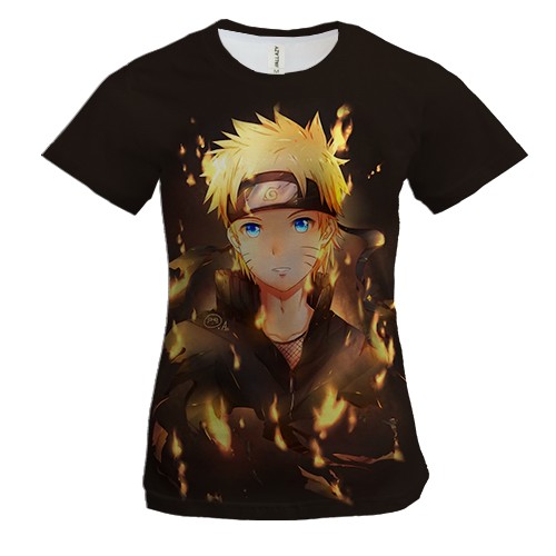 Женская 3D футболка с огненным Наруто (вид спереди)