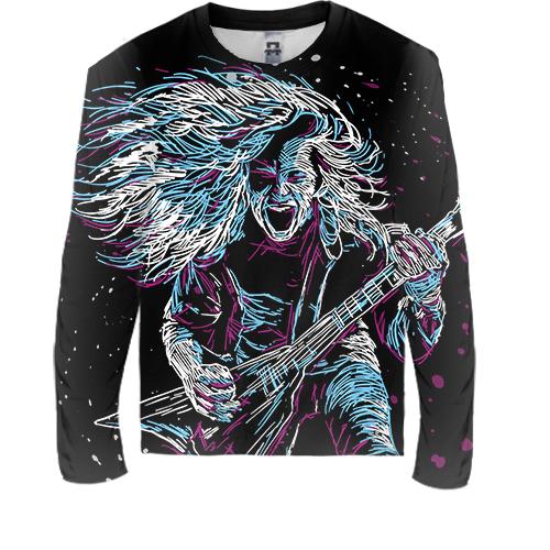 Дитячий 3D лонгслів с орущим панк рокером (вид спереду)