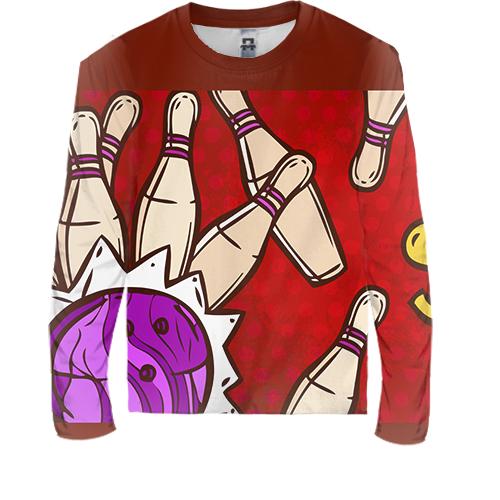 Детский 3D лонгслив Strike bowling club (вид спереди)