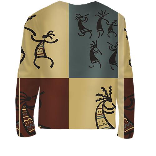 Детский 3D лонгслив с наскальными людьми (вид сзади)