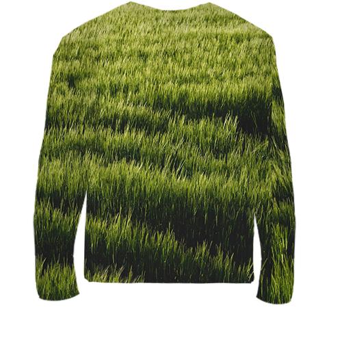Детский 3D лонгслив Green grass pattern (вид сзади)