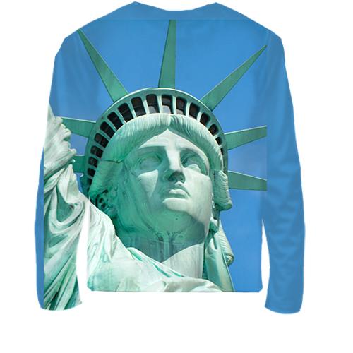 Дитячий 3D лонгслів Статуя Свободи на блакитному (вид ззаду)