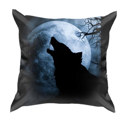 3D подушка Волк на фоне луны (вид сзади)