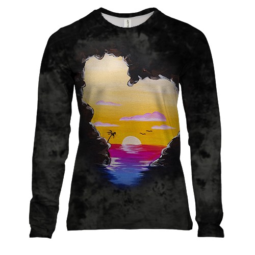 Жіночий 3D лонгслів з печерою у вигляді серця (вид спереду)